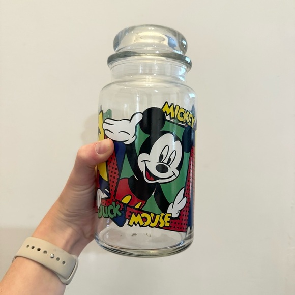 Walt Disney Vintage Mickey & Minnie Mouse 8.5” Clear Glass Cookie Jar - Picture 2 of 7